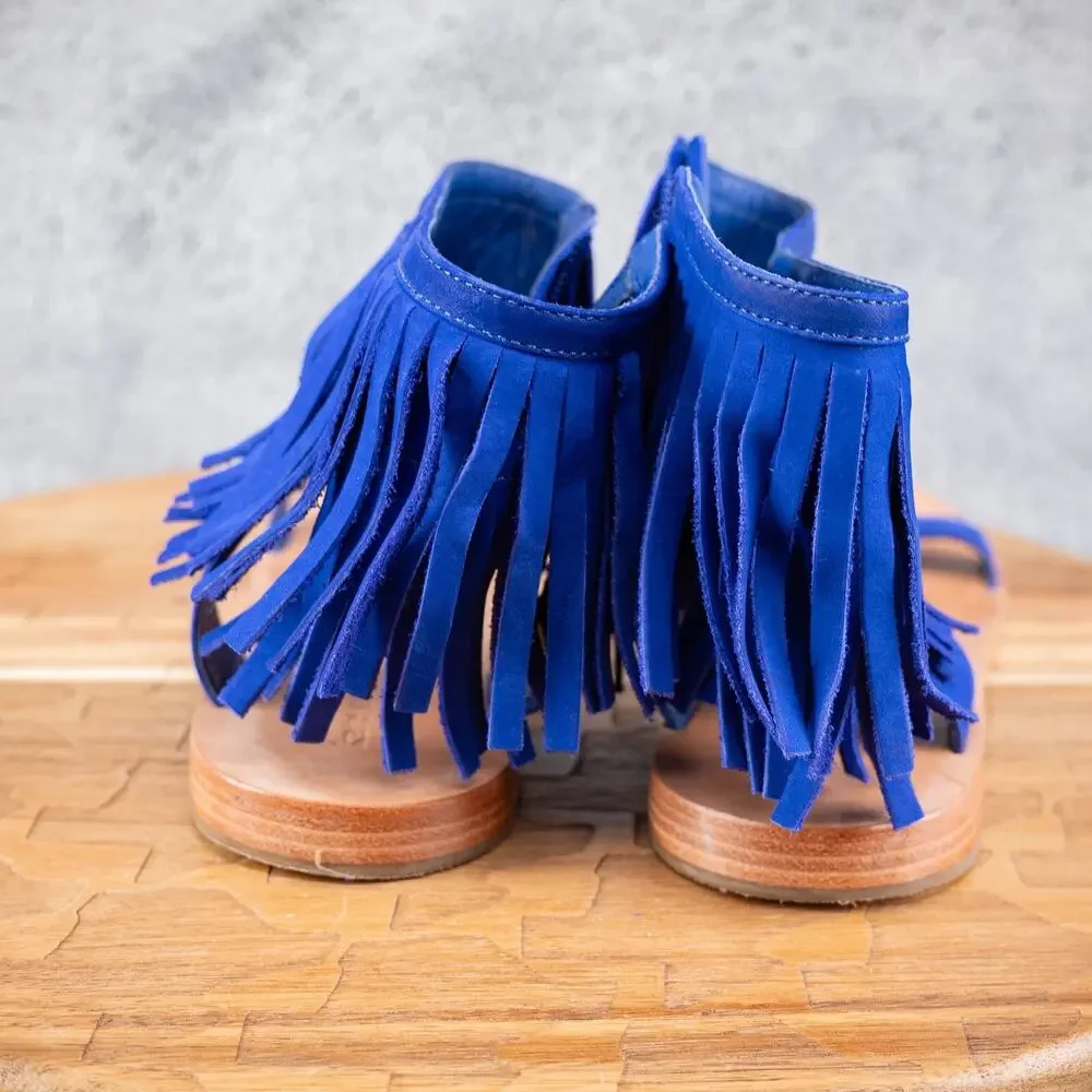 Kate Spade Sunset Suede Blue Flat Fringe Sandals‎ | Women's 9 M